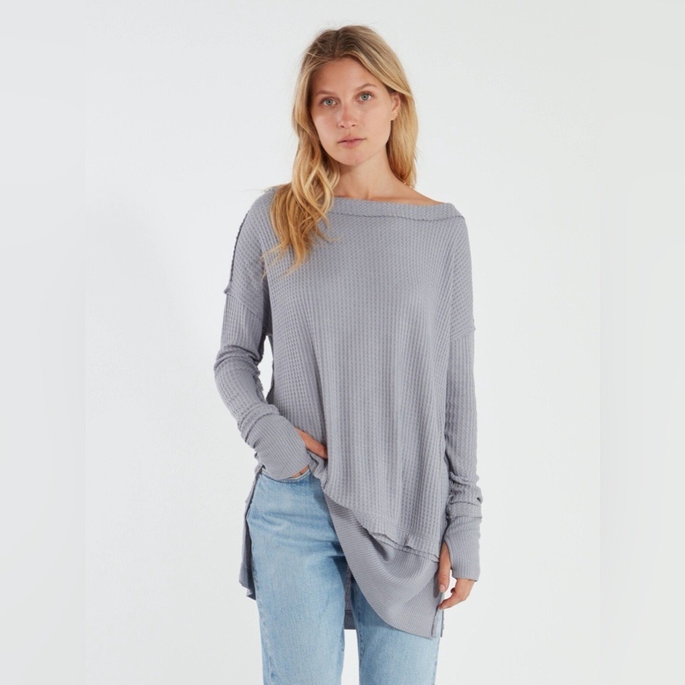 Free People North Shore Thermal Long Sleeve Shirt Gray